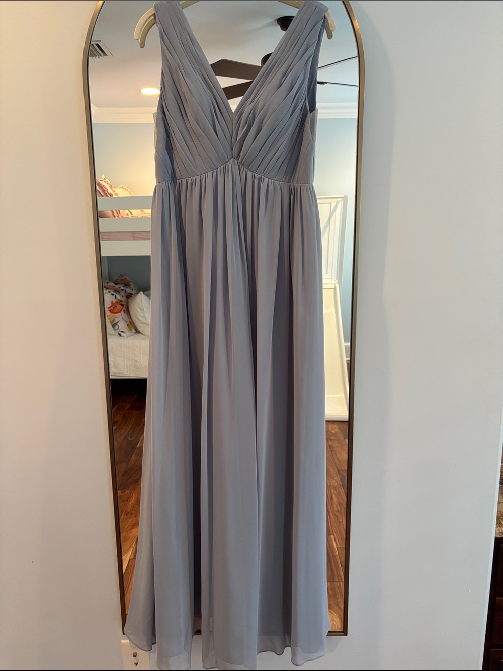 Sleeveless Light Gray Chiffon V-Neck Maxi Dress